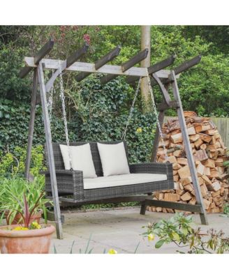 2-Person Patio Hanging Porch Swing Rattan 800LBS Swing Bench w/ Cushions