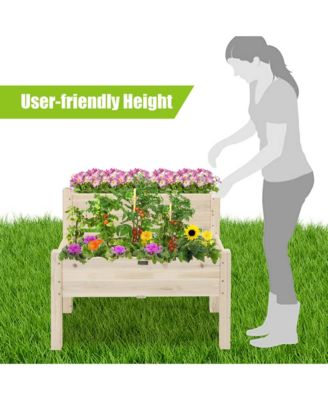 2 Tier Wooden Raised Garden Bed Elevated Planter Box w/Legs Drain Holes