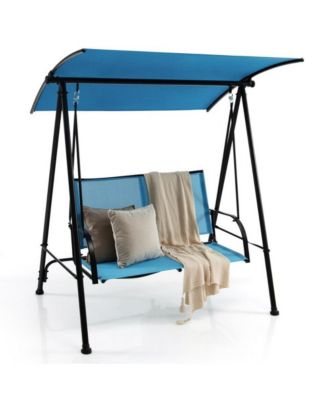 2-Seat Outdoor Canopy Swing with Comfortable Fabric Seat and Heavy-duty Metal Frame