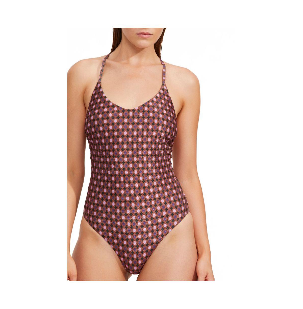 Women's Vintage Charm Scoop Neck Halter One Piece - Purple / bronze