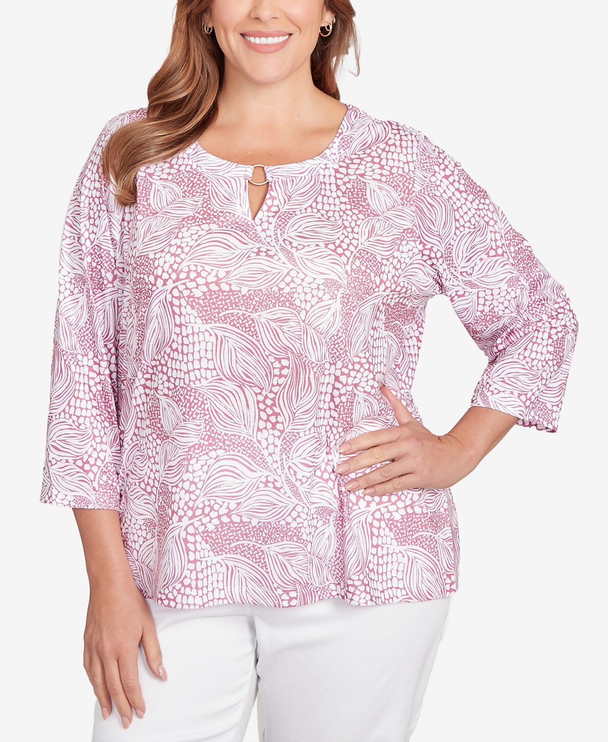 Plus Size Printed Forest Path Slub Top - Berry Multi