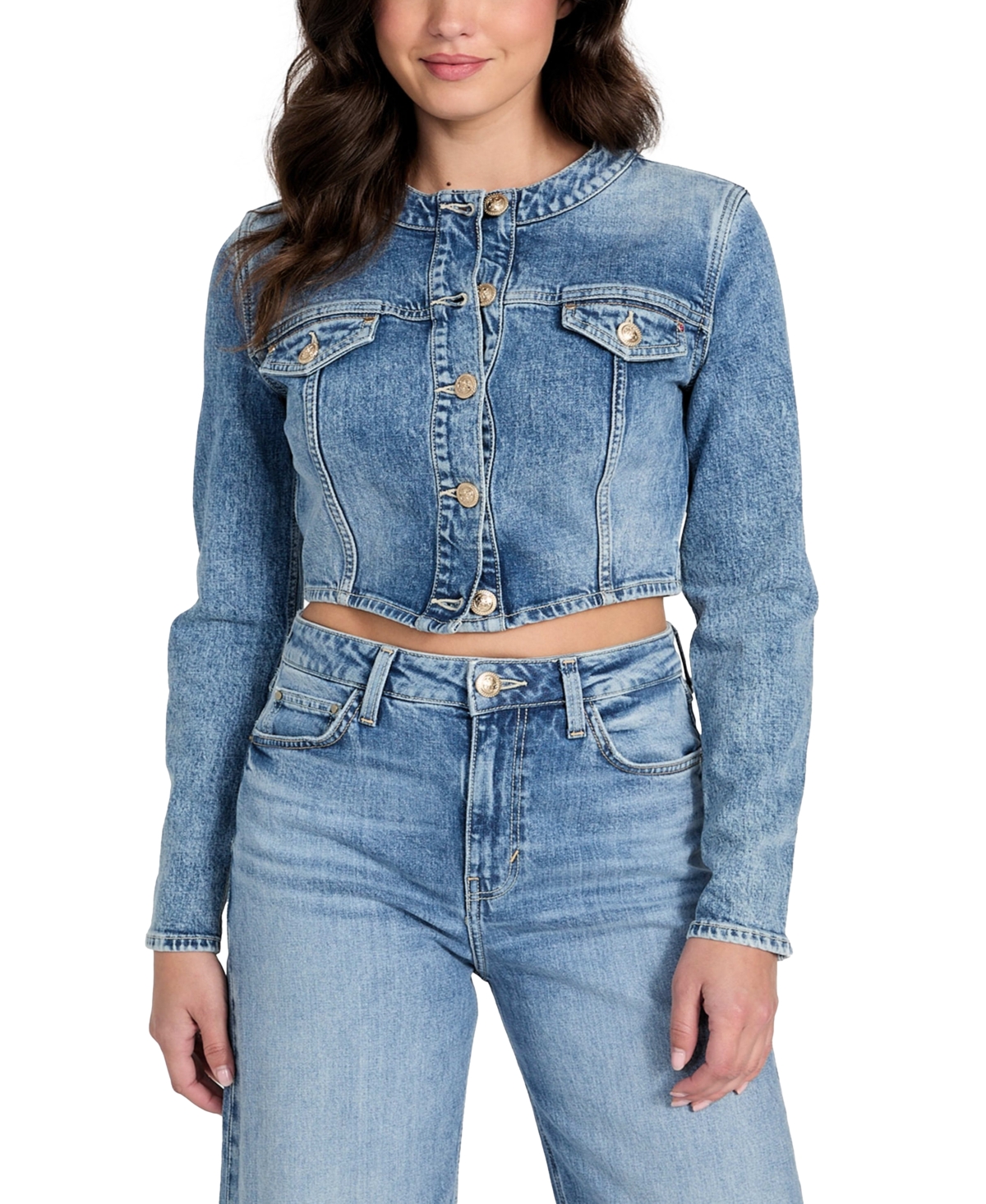 Women's Gemma Cropped Denim Jacket - Sunset Bliss