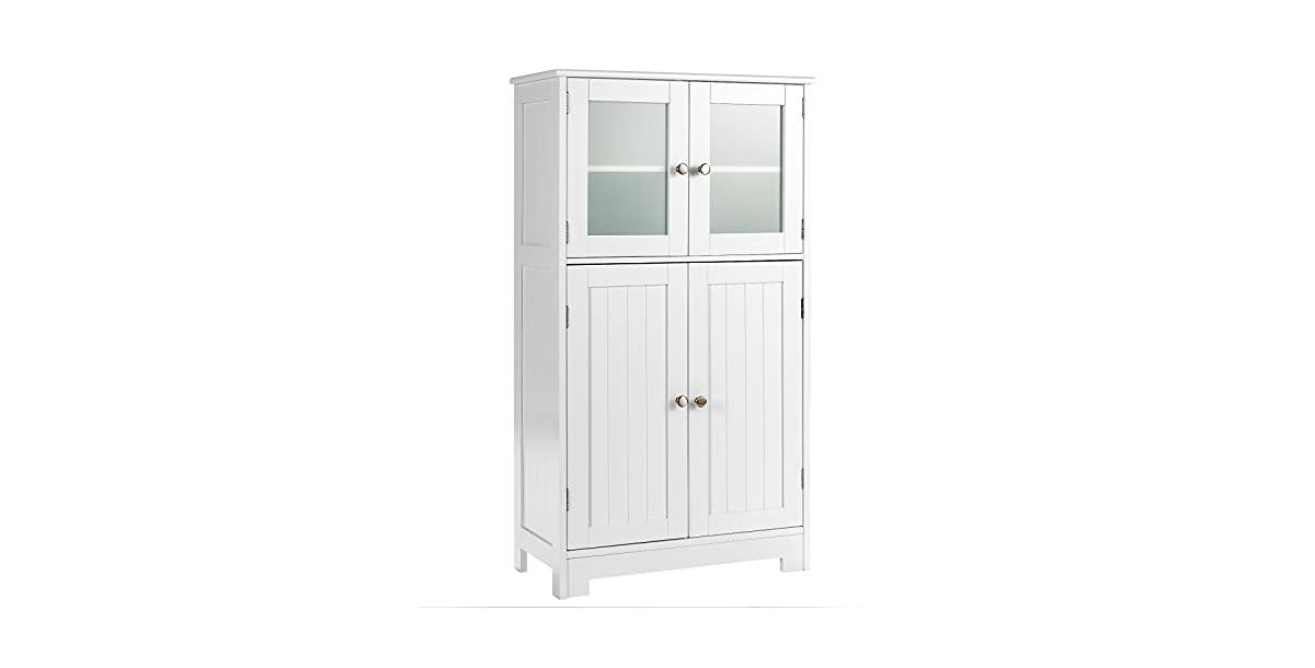 Bathroom Floor Storage Locker Kitchen Cabinet with Doors and Adjustable Shelf - White