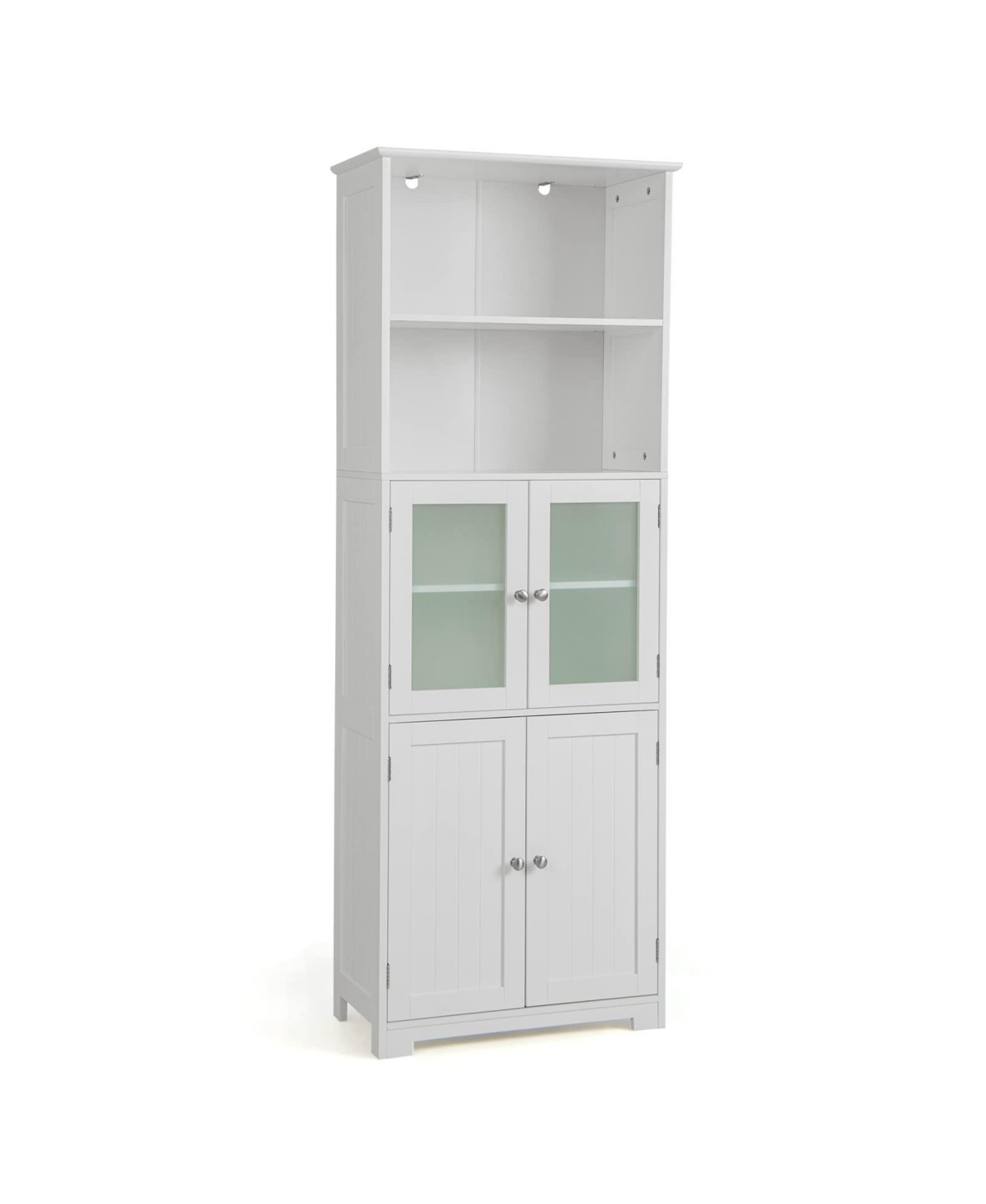 6-Tier Freestanding Bathroom Cabinet with 2 Open Compartments and Adjustable Shelves - White