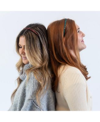 Thin Beaded Headband Set - Red + Green