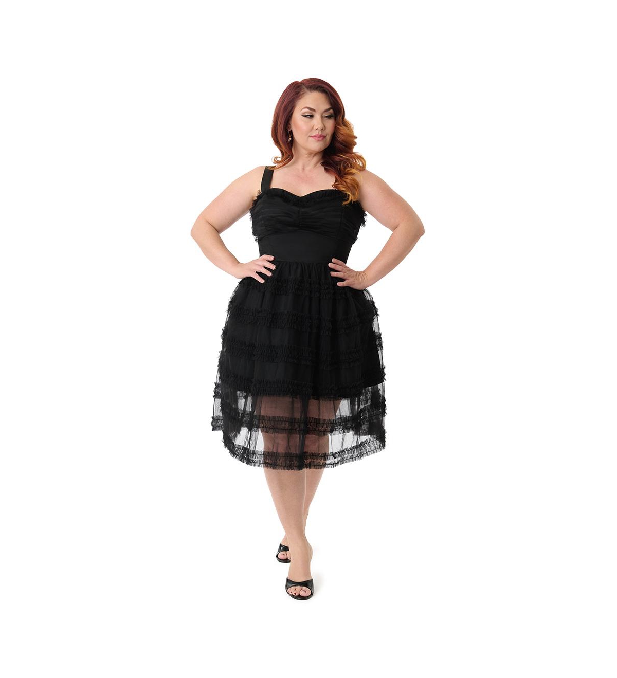 Plus Size Tiered Sheer Swing Dress - Black