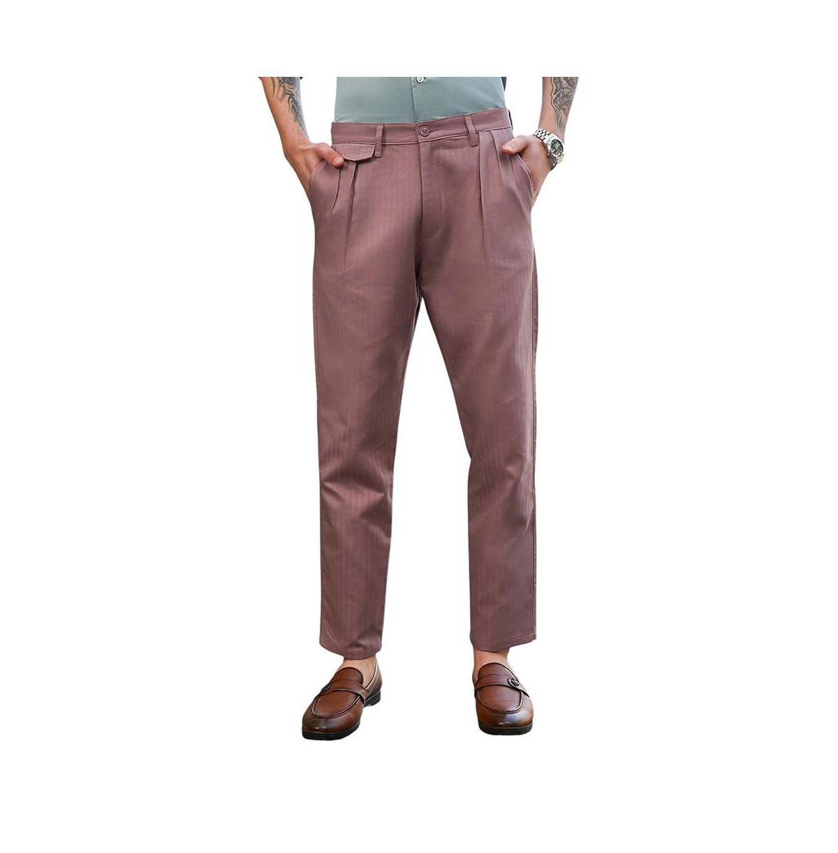 Men's Nude Pink Striped Tailored Trousers - Pink