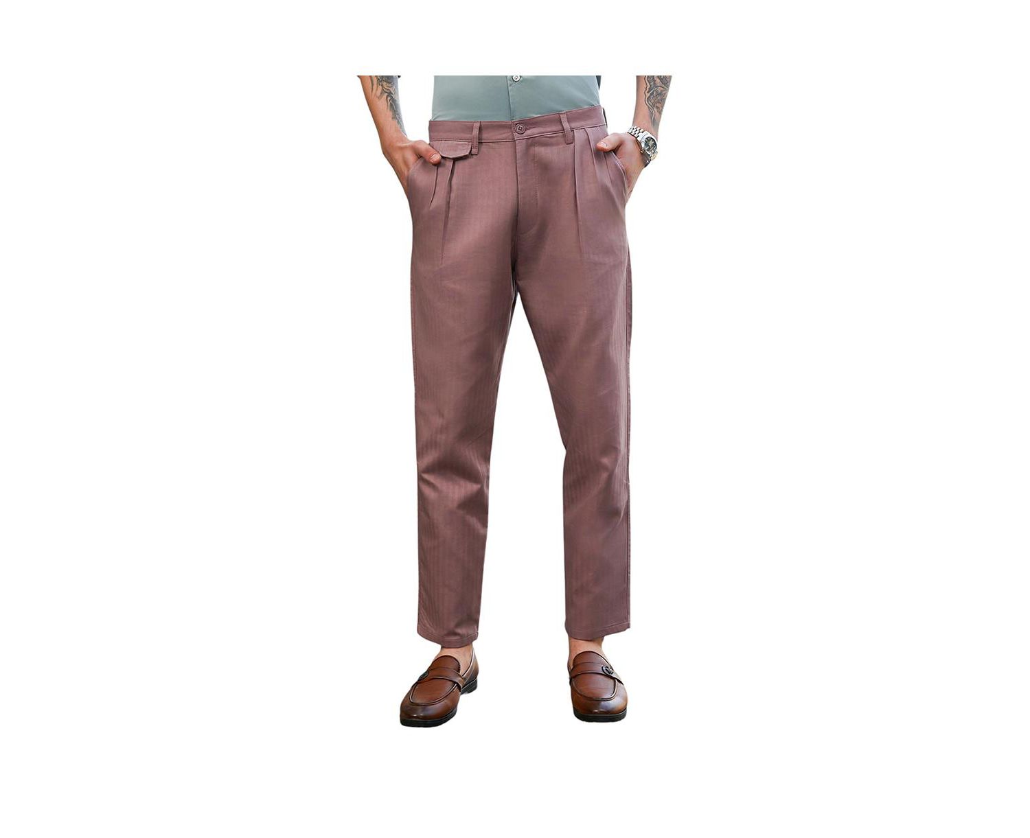 Men's Nude Pink Striped Tailored Trousers