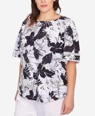 Plus Size Tropical Layered Print Top