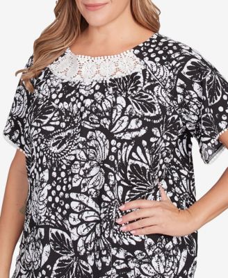 Plus Size Batik Island Paisley Lace Neck Top