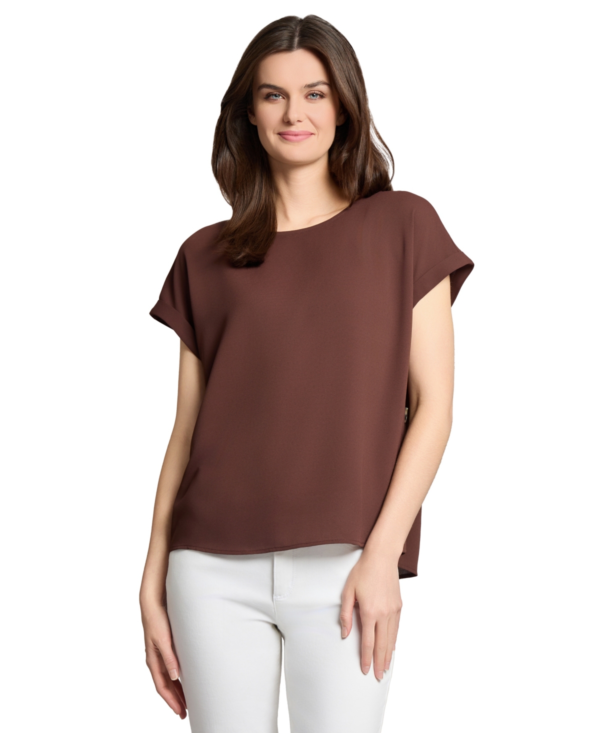 Jones New York Petite Round-neck Side-button Short-sleeve Top