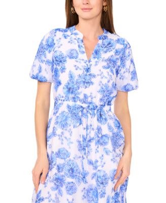 Women's Floral-Print Puff-Sleeve Maxi Dress