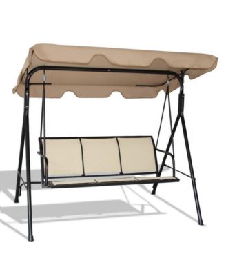 3 Person Steel Frame Patio Porch Swing with Polyester Angle and Adjustable Canopy
