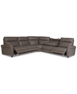 Thandler 5-Pc. Leather L Sectional with 3 Power Recliners and Drop Down Table, Exclusively at Macy's