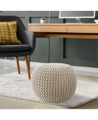 Round Pouf Ottoman, Natural - 20" Dia x 14.5" High Cotton Knit Foot Stool - Boho Floor Pouffe for Living Room