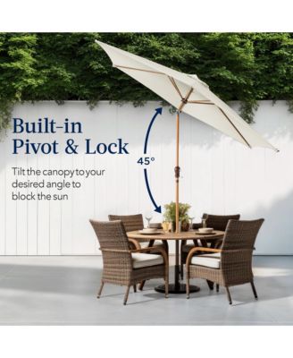 10ft Outdoor Woodgrain Pattern Steel Market Patio Umbrella w/ Crank, Tilt