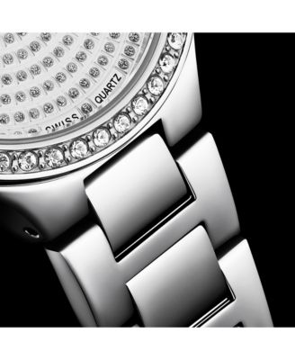 Original Women's Quartz Watch – Silver Dial with Swarovski Crystals & Triple-Row Stainless Steel Bracelet