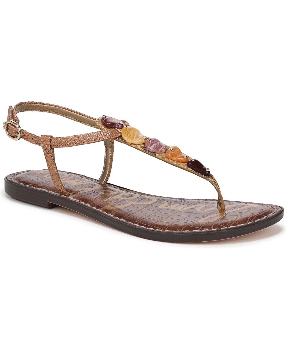 Women's Gigi Stone T-Strap Flat Sandals - Amber Multi, Cuoio