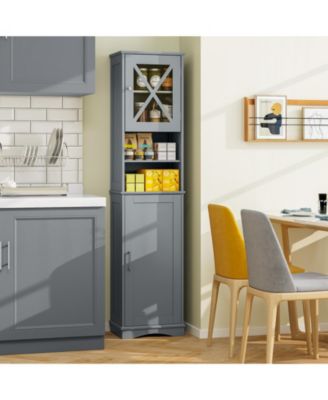 67&amp;#x22;H MDF &amp; Acrylic Board Adjustable Shelves, Water-Resistant Paint &amp; Anti-Tip Design Tall Freestanding Bathroom Cabinet