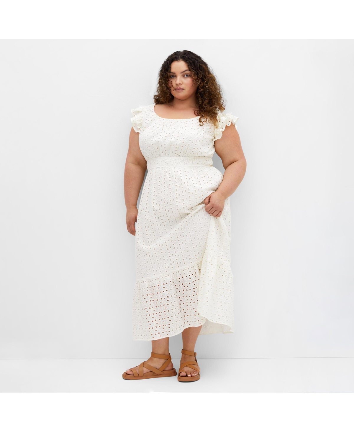 Plus Size Sweet Broderie Midi Dress - Ivory