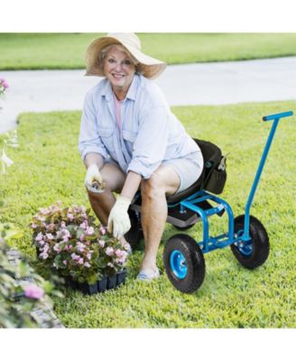 Multi-Functional Rolling Garden Cart with Swivel Seat & Large Storage Basket