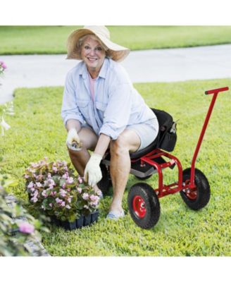 Multi-Functional Rolling Garden Cart with Swivel Seat & Large Storage Basket