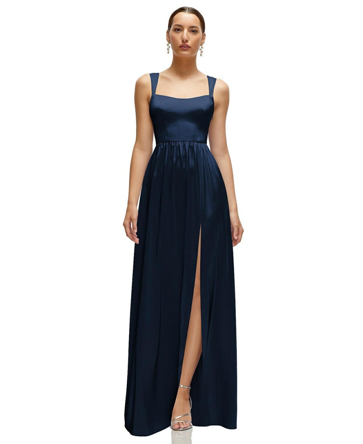 Plus Size Shaped Strap Portrait Neckline Fluid Satin Maxi Dress with Full Skirt - Ballet pink