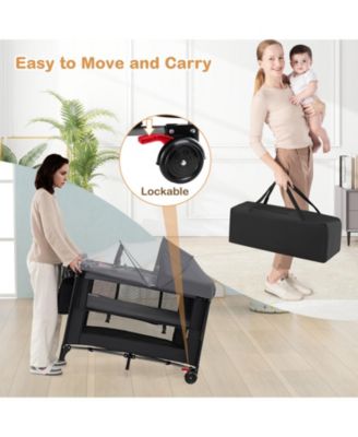 Kids Foldable Bassinet with 4-Level Adjustable Changing Table & Plush Mattress