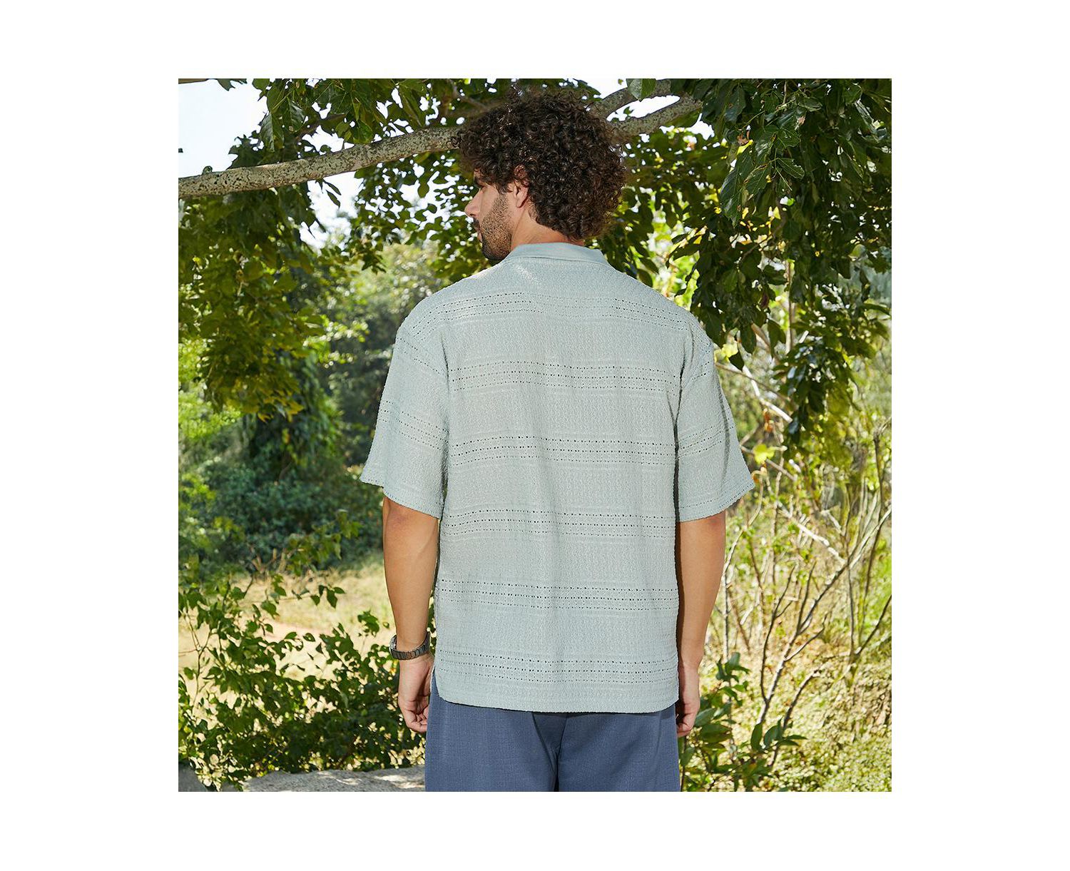 Men's Sage Green Bohomian Oversized Polo T-Shirt