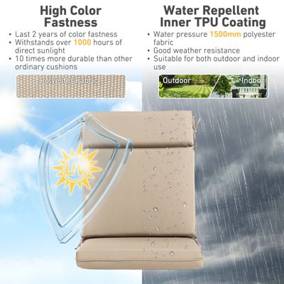 2Pcs Outdoor High Back Dining Chair Cushion Set, Fade and Water Resistant Polyester Fabric Cover with Ties and Zipper, 20'' × 37''