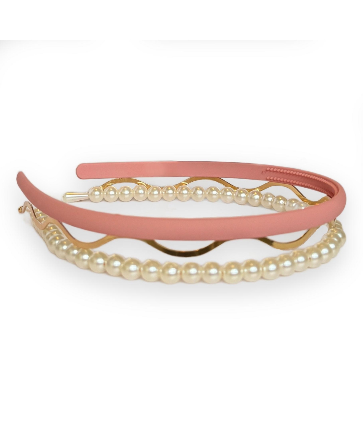 Headband Set - Pink + Pearl + Gold - Pink