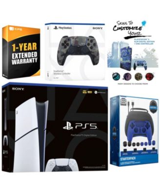 Playstation 5 Slim Digital with Extra Chroma Indigo Controller, Gamer Starter Kit and MightySkins Decal Voucher + 1 Year CPS Extended Warranty