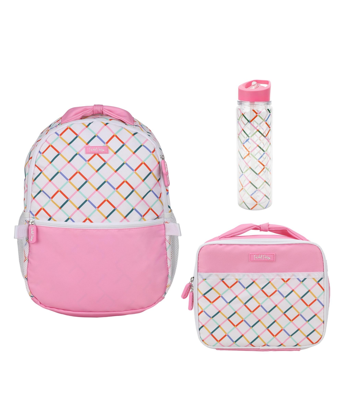 Colorful Connecting Squares Youth Girl White 17&#x201D; Backpack Set - Packed party colorful