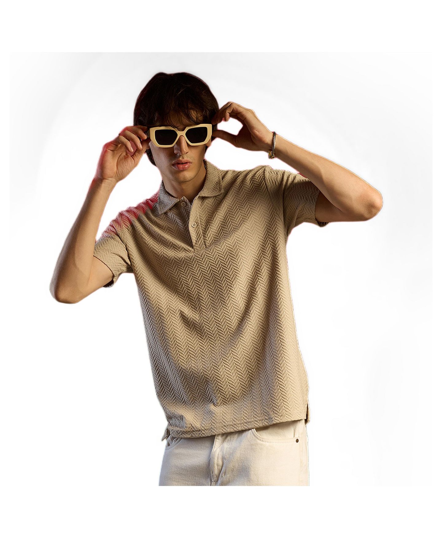 Мужская футболка Cahoot Saltbox Beige Chevron Polo, цвет: Бежевый / Хаки — фото 2