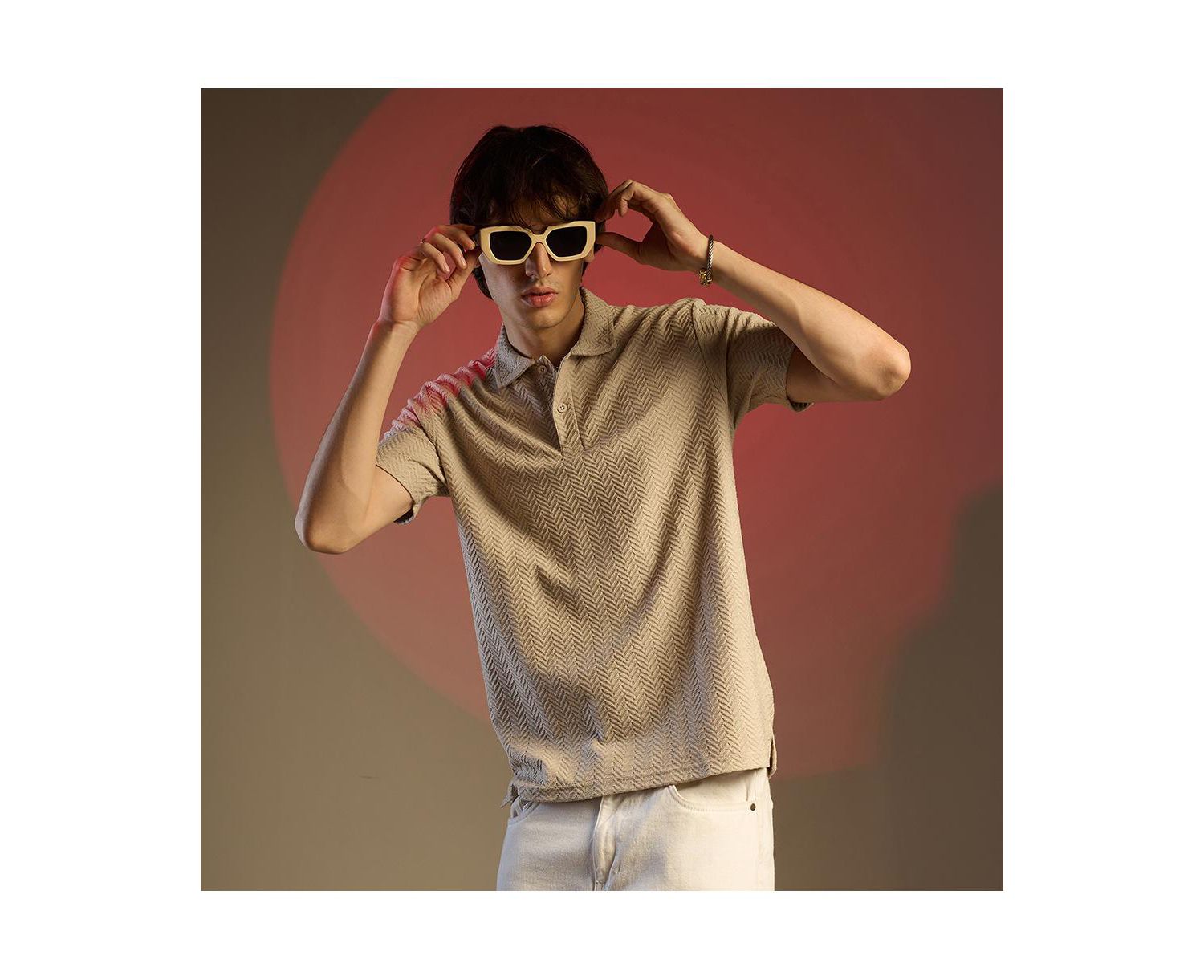 Men's Saltbox Beige Chevron Polo T-Shirt