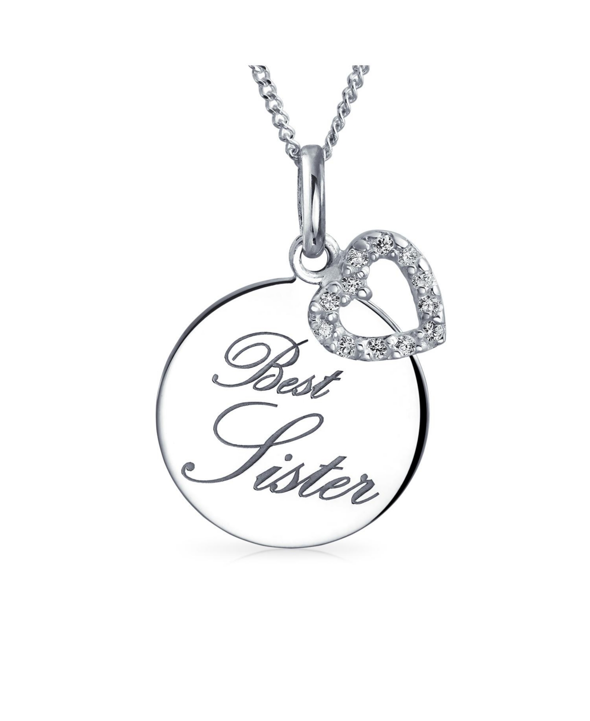 Circle Disc Bff Best Friends Sorority Words Best Sisters Pendant Necklace For Women .925 Sterling Silver - Silver b