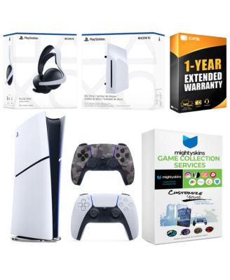 PlayStation 5 Slim Digital Bundle with Disc Drive, Extra Controller, Pulse Elite Headset, MightySkins Game Collection and 1 Year Extended Warrant
