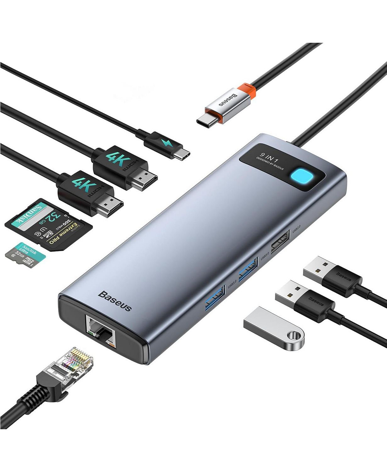 Laptop Docking Station Dual Monitor 4K120Hz, 9 in 1 USB C Hub with 2 HDMI, 1000Mbps LAN, Max 85W PD, 3 USB, SD Card Reader, USB C Dock Compatible with iPhone 15/Mac/Dell/HP/Surface/Steam Deck