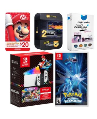 Switch OLED Console Mario Kart 8 Bundle with Pokemon Brilliant Diamond, Nintendo $20 eShop Gift Card, MightySkins Console and Controller Skin