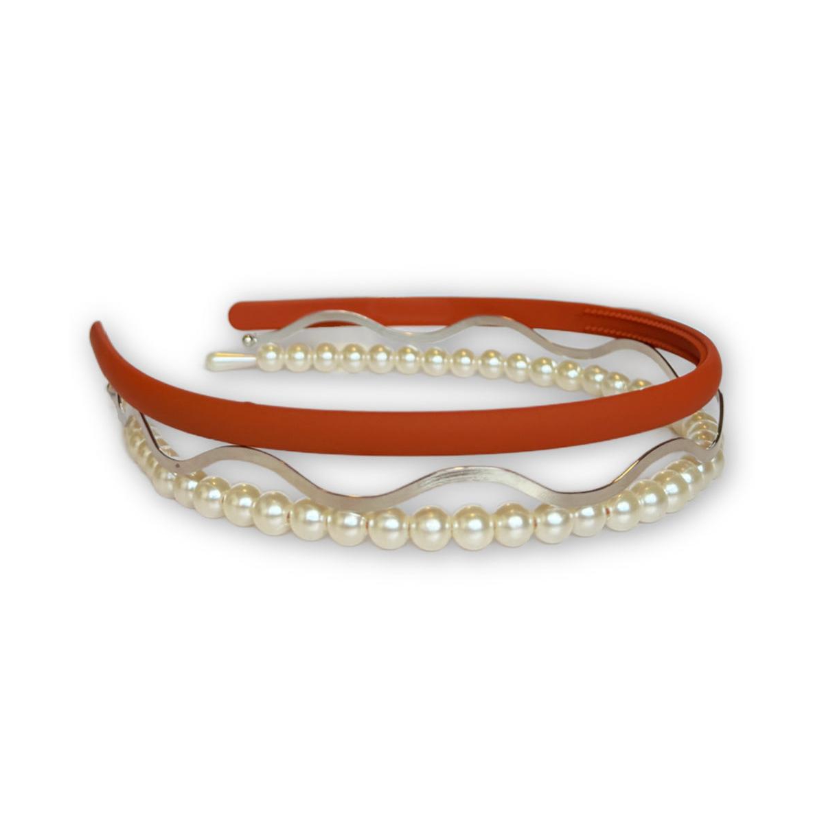 Headband Set - Orange + Pearl + Silver - Orange