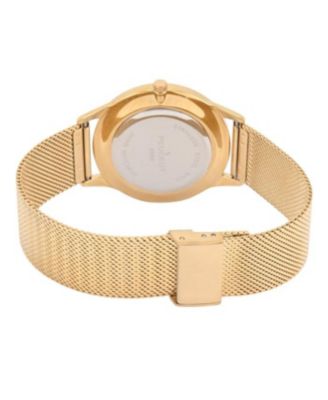 Men's 40mm Wafer Slim Champagne Dial Gold Plated Case Watch with Mesh Band