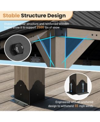12' x 14' Wood Gazebo, Upgrade Cedar Wooden Frame Gazebo with 2-Tier Galvanized Steel Roof and Outlets for Patio, Backyard, Deck, and Lawn