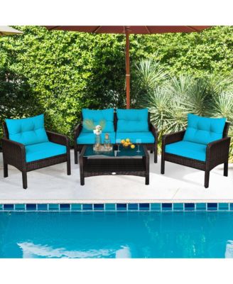 4PCS Rattan Patio Furniture Conversation Set Cushioned Outdoor Furniture Set