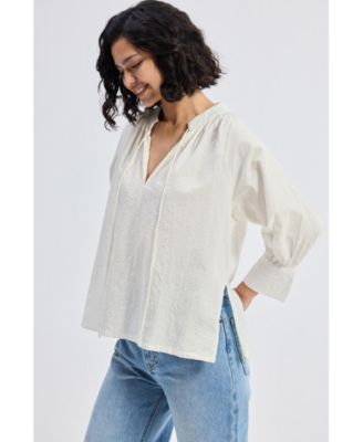 Women's Relaxed Fit Top with Front-tie in Cream