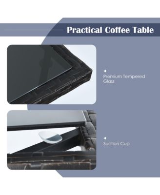 3PCS Patio Wicker Bistro Set PE Rattan Dining Table Set w/ Navy Cushions