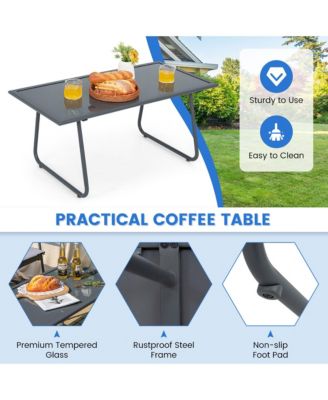 4PCS Metal Outdoor Conversation Set Patio Furniture Set w/ Glass Table