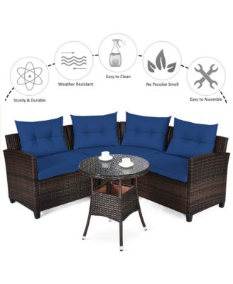 4PCS Patio Furniture Set Outdoor Rattan Sectional Sofa Set w/ Cushions