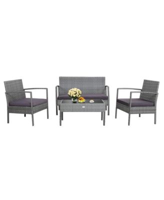 4Pieces Rattan Patio Furniture Set Outdoor Wicker Conversation Set with Cushions