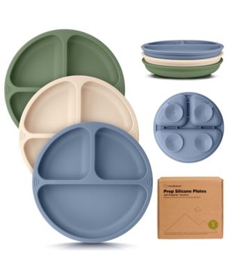 3-Pack Prep Suction Plates for Baby, 100% Silicone Toddler Plates, BPA-Free Divided Baby Plates with Suction