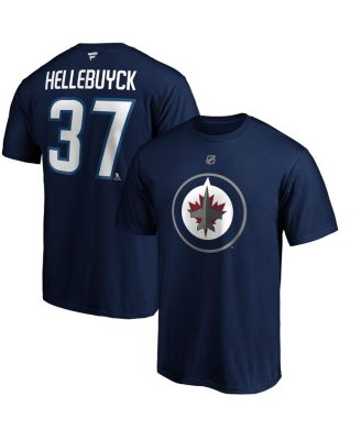 Fanatics - Men's Connor Hellebuyck Navy Winnipeg Jets Authentic Stack Name Number T-Shirt